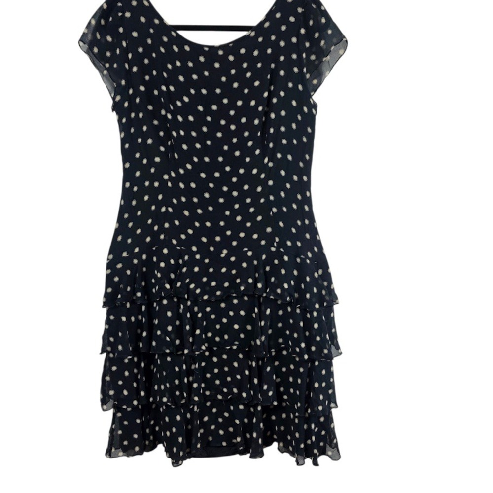 Shomi Silk Dress Women 12 Black Polka Dot Tiered Ruffle Cocktail Party Luxury
